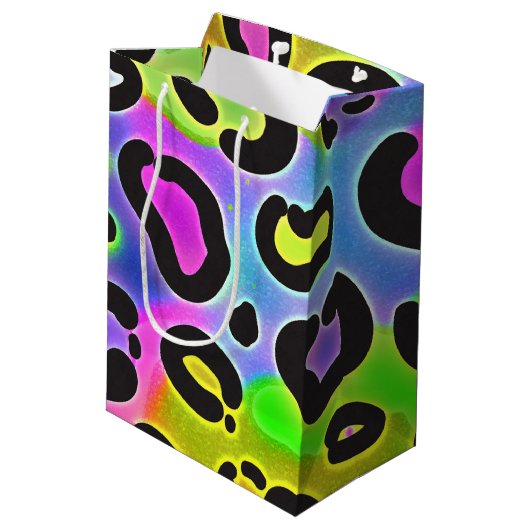 Rainbow Cheetah Leopard verjaardagsfeestje cadeau  Medium Cadeauzakje (Achterkant Gekanteld)