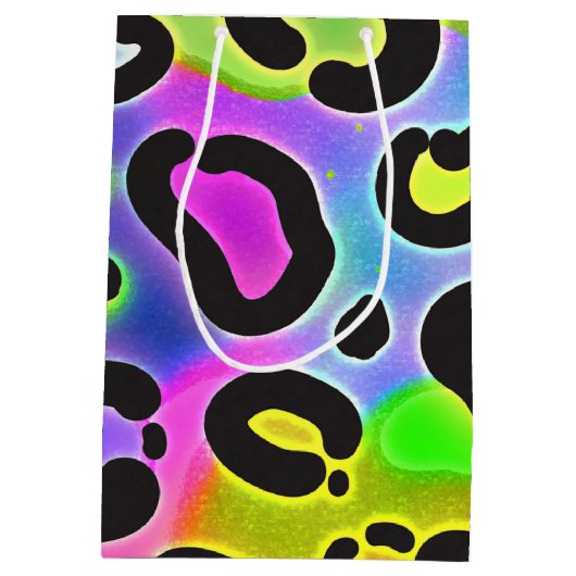 Rainbow Cheetah Leopard verjaardagsfeestje cadeau  Medium Cadeauzakje (Achterkant)