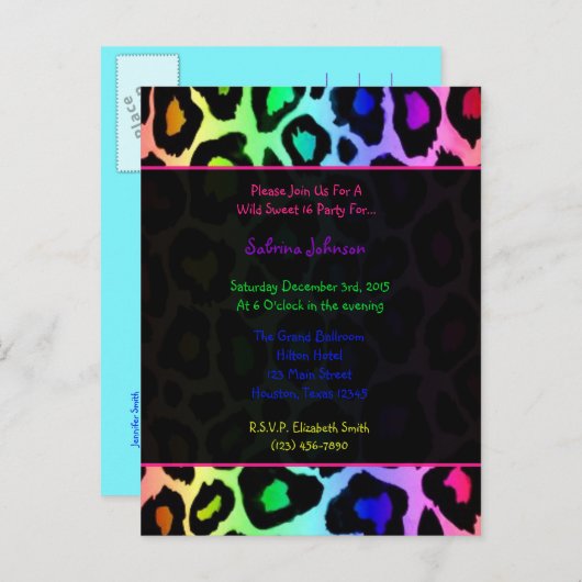 Rainbow Cheetah Wild Sweet 16 Verjaardagsfeest Uitnodiging Briefkaart (Voorkant / Achterkant)
