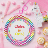 Rainbow Chevron Birthday Party Borden, Bright Papieren Bordje (Feest)