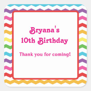 Rainbow Chevron Birthday Party Custom Sticker