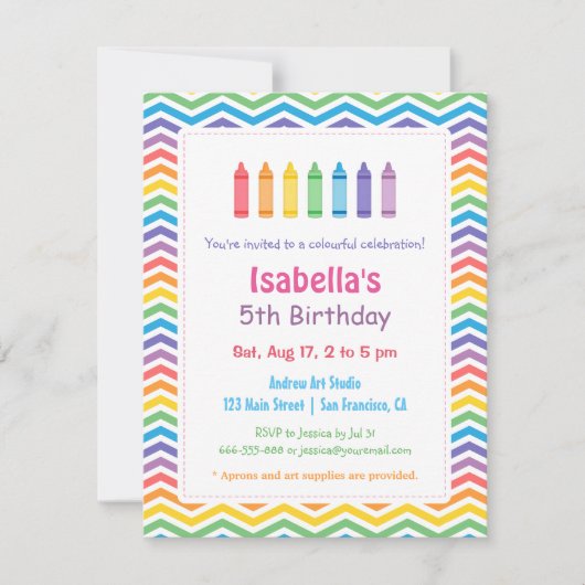 Rainbow Chevron Crayons Arts Kids Birthday Party Kaart (Voorkant)
