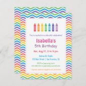 Rainbow Chevron Crayons Arts Kids Birthday Party Kaart (Voorkant / Achterkant)