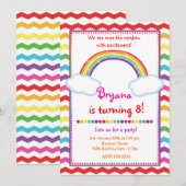 Rainbow Chevron Girls Verjaardagsfeestje Uitnodigi Kaart (Voorkant / Achterkant)