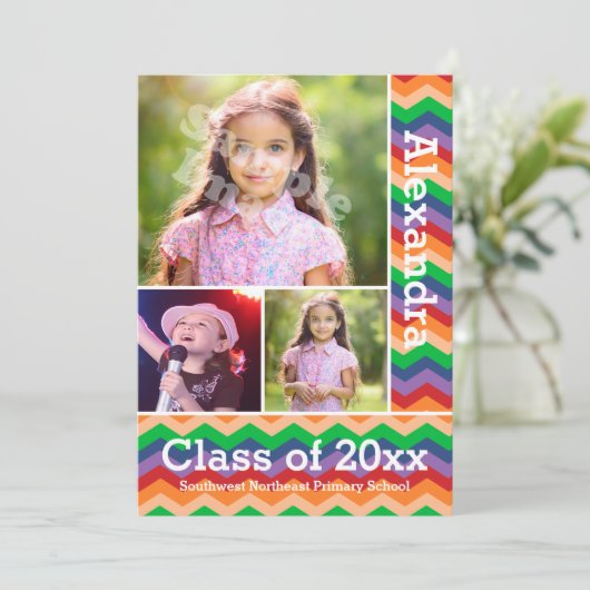 Rainbow Chevron Kind Foto Afstuderen Preschool/K Kaart (Staand voorkant)
