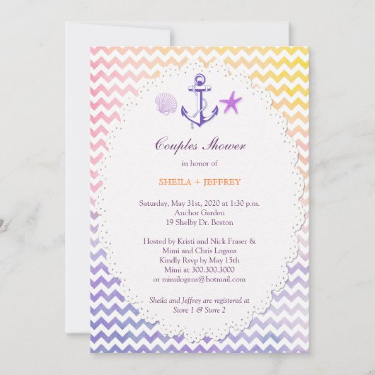 Rainbow Chevron Nautical Couples Shower Kaart (Voorkant)