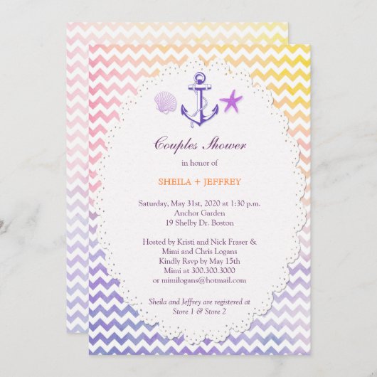 Rainbow Chevron Nautical Couples Shower Kaart (Voorkant / Achterkant)