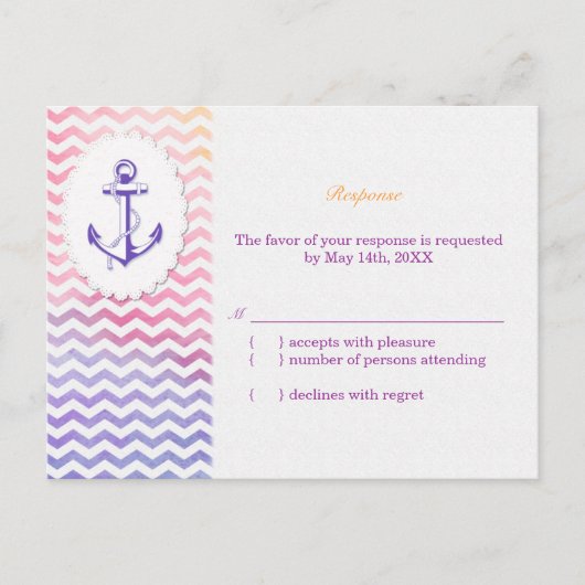 Rainbow Chevron Nautical Wedding RSVP Uitnodiging Briefkaart (Voorkant)
