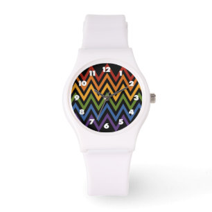 Rainbow Chevron Pattern-horloges Horloge