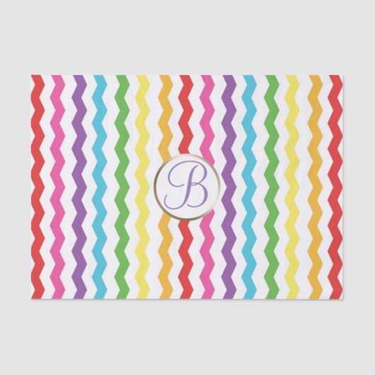 Rainbow Chevron Print Monogram Letter Initiaal Tissuepapier (Voorkant)