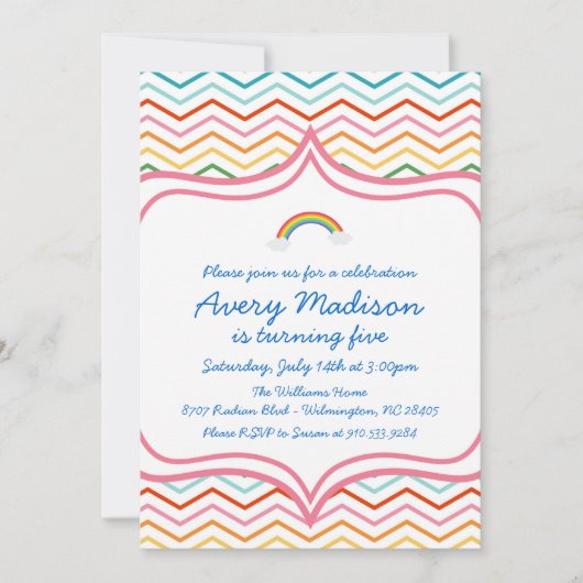 Rainbow Chevron STripe Modern Birthday Party Kaart (Voorkant)