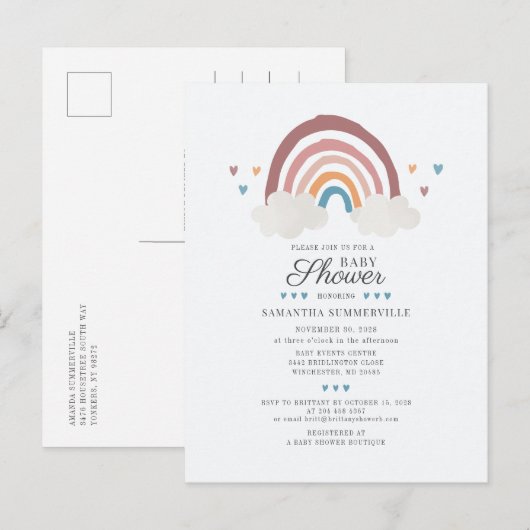 Rainbow Chic Boho Waterverf Script Baby shower Uitnodiging Briefkaart (Voorkant / Achterkant)