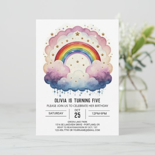 Rainbow Chic Clouds Verjaardag Kaart (Staand voorkant)