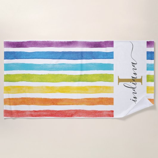 Rainbow Chic Monogram Aangepast Strandlaken (Voorkant)