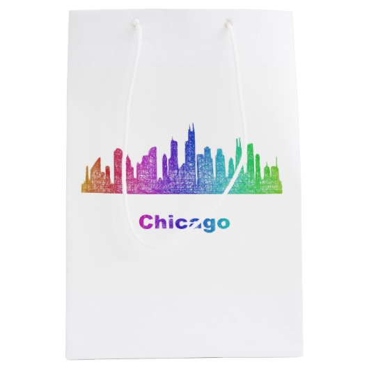 Rainbow Chicago skyline Medium Cadeauzakje (Voorkant)