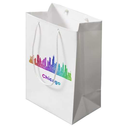 Rainbow Chicago skyline Medium Cadeauzakje (Voorkant Gekanteld)