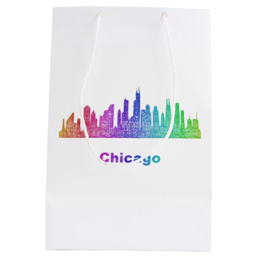 Rainbow Chicago skyline Medium Cadeauzakje (Achterkant)