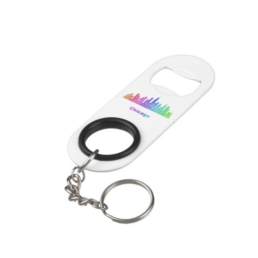 Rainbow Chicago skyline Sleutelhanger Flessenopener (Achterkant Gekanteld)