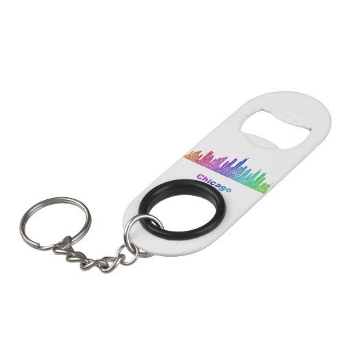 Rainbow Chicago skyline Sleutelhanger Flessenopener (Voorkant Gekanteld)