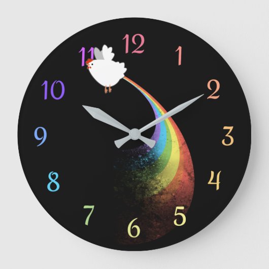 Rainbow Chicken Farts Clock Grote Klok (Voorkant)