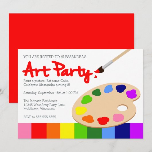 Rainbow Children's Art Party Verjaardag Kaart (Voorkant / Achterkant)