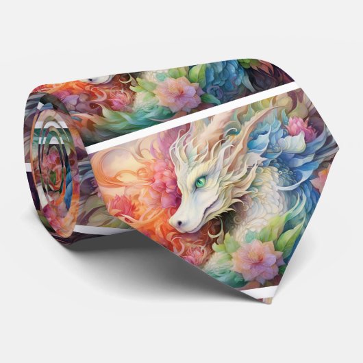 Rainbow Chinese Dragon Pattern Stropdas (Opgerold)