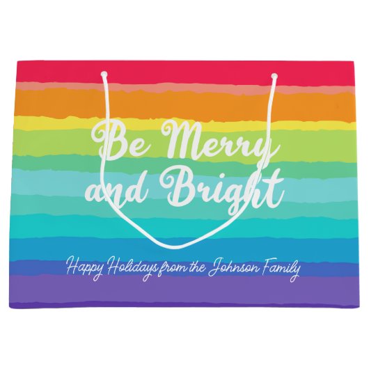Rainbow Christmas Be Merry en Bright Custom Party Groot Cadeauzakje (Voorkant)