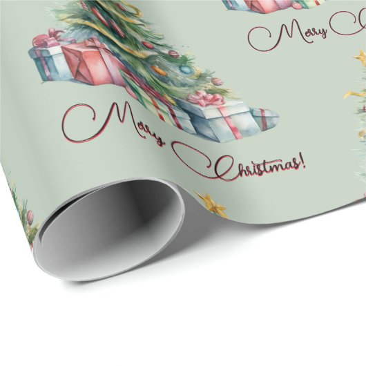 Rainbow Christmas Tree Waterverf Kunst Cadeaupapier (Rol Hoek)