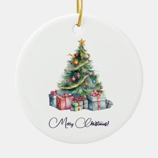 Rainbow Christmas Tree Waterverf Kunst Keramisch Ornament (Voorkant)