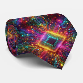 Rainbow Circuit Board Necktie – Colorful Tech Geek Stropdas