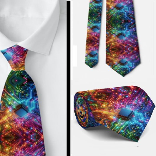 Rainbow Circuit Board Necktie – Colorful Tech Geek Stropdas