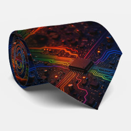 Rainbow Circuit Board Necktie – Colorful Tech Geek Stropdas
