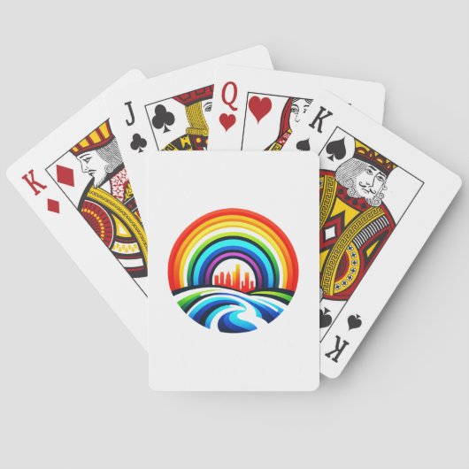 Rainbow City Skyline Stedelijke Diversiteit & Hoop Pokerkaarten (Achterkant)