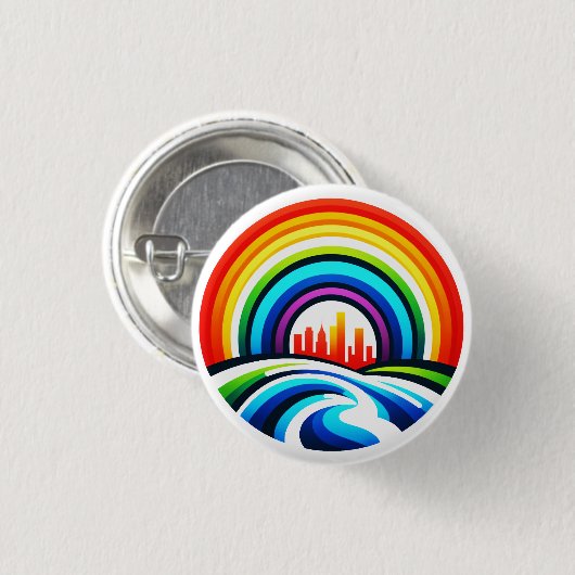 Rainbow City Skyline Stedelijke Diversiteit & Hoop Ronde Button 3,2 Cm (Voorkant /achterkant)