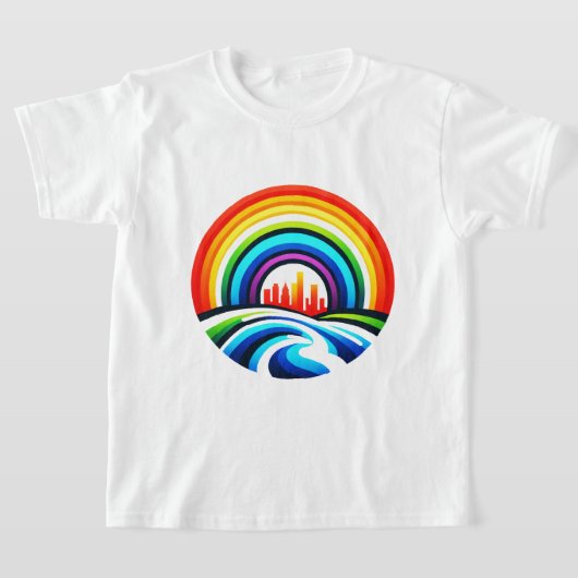 Rainbow City Skyline Stedelijke Diversiteit & Hoop T-shirt (Laagn)