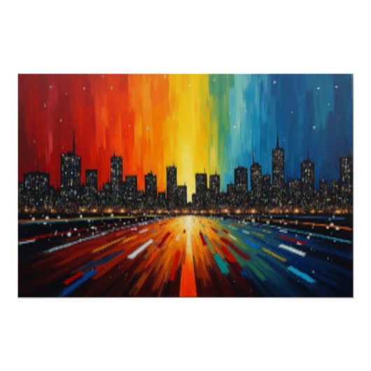 Rainbow CityScape Wall Art - Modern Skyline Poster (Voorkant)
