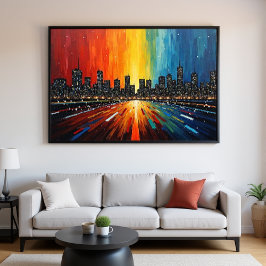 Rainbow CityScape Wall Art - Modern Skyline Poster