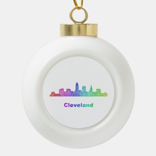 Rainbow Cleveland skyline Keramische Bal Ornament (Voorkant)