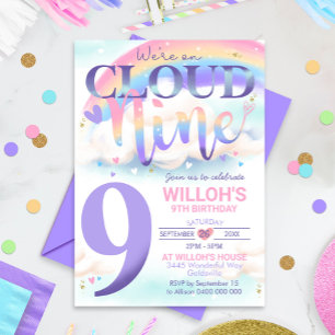 Rainbow Cloud 9 Uitnodiging Waterverf