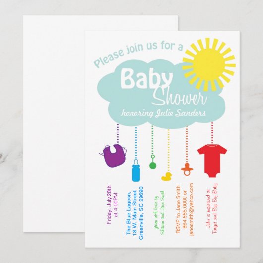 Rainbow Cloud Baby shower Uitnodiging (Voorkant / Achterkant)