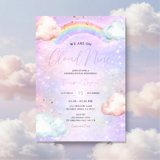 Rainbow Cloud Blush Gender Reveal Glitter Kaart