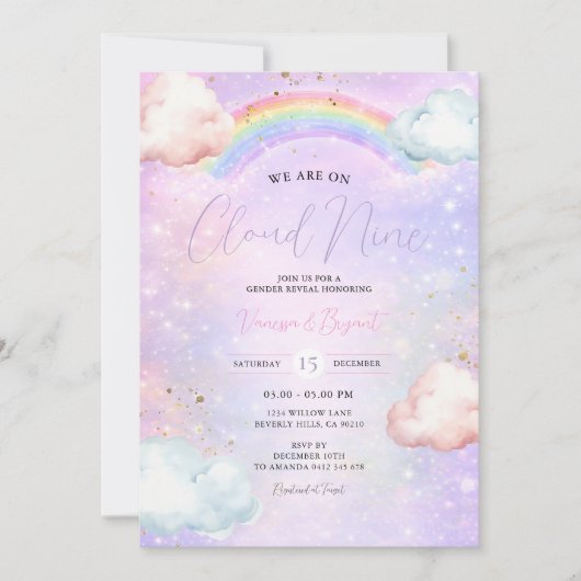 Rainbow Cloud Blush Gender Reveal Glitter Kaart (Voorkant)