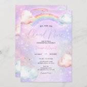 Rainbow Cloud Blush Gender Reveal Glitter Kaart (Voorkant / Achterkant)