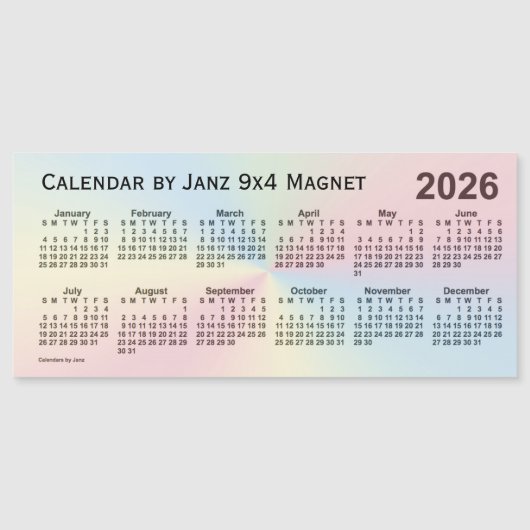 Rainbow Cloud Calendar 2026, gemaakt door Janz 9x4 (Voorkant)