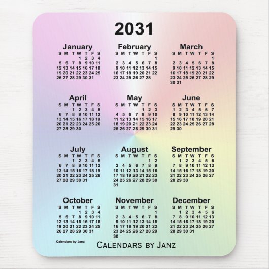 Rainbow Cloud Calendar 2031, opgesteld door Janz M Muismat (Voorkant)
