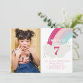 Rainbow Cloud Children's Photo verjaardagsfeestje Kaart (Staand voorkant)