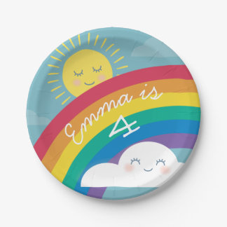 Rainbow Cloud en Sun Birthday Borden Papieren Bordje
