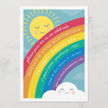 Rainbow Cloud en Sun Birthday Invitation