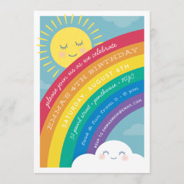 Rainbow Cloud en Sun Birthday Invitation Kaart