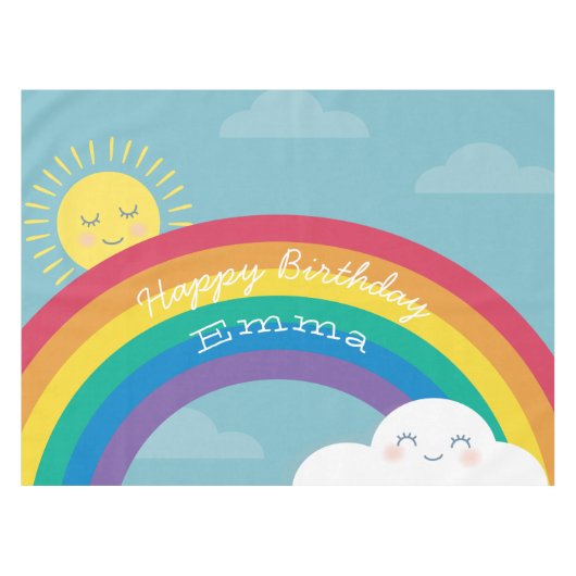 Rainbow Cloud en Sun Birthday Tablecloth Tafelkleed (Voorkant (Horizontaal))
